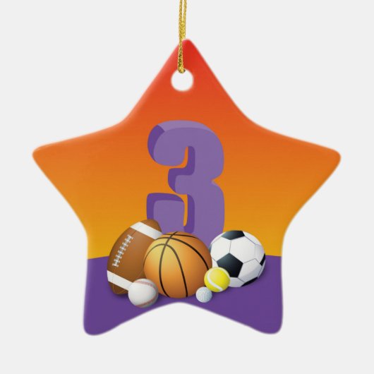 女子3歳の誕生日スポーツボール セラミックオーナメント (正面)