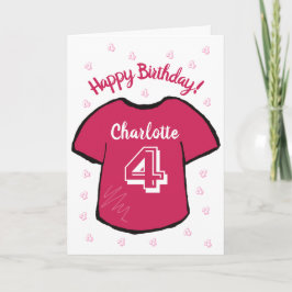 女子4歳の誕生日フットボール/サッカーTシャツ カード