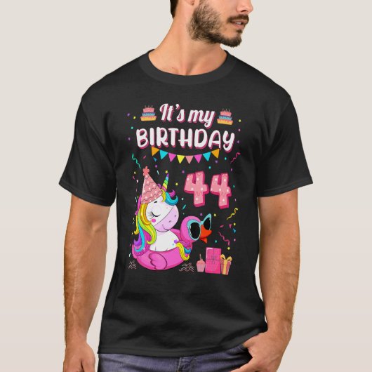 女子44th誕生日ユニコーンダックスイミングプール44 tシャツ (正面)