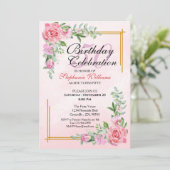 女子50歳バースデーパーティーフローラクラシックエレガント 招待状 (スタンド正面)