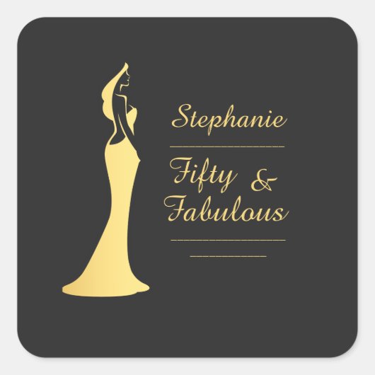 女子50番金ゴールドカクテルモダンドレス誕生日 スクエアシール (正面)