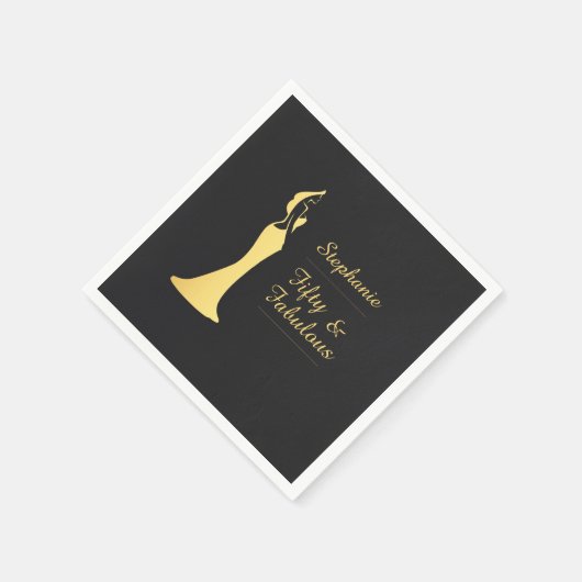 女子50番金ゴールドカクテルモダンドレス誕生日 スタンダードカクテルナプキン (角)