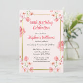 女子50誕生日ピンクフローラゴールデン 招待状 (スタンド正面)