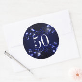 女子50誕生日ブルーブラックスパークリダイヤモンド ラウンドシール (封筒)
