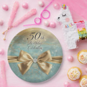 女子50誕生日金ゴールドダイヤモンドボウ&スワール ペーパープレート (パーティー)