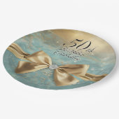 女子50誕生日金ゴールドダイヤモンドボウ&スワール ペーパープレート (アングル)