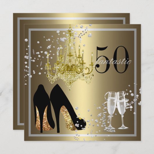 女子50誕生祝い 招待状 (正面/裏面)