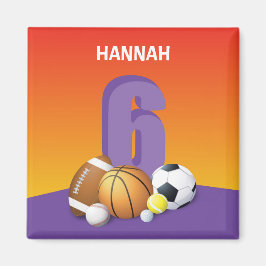 女子6歳の誕生日スポーツボール マグネット