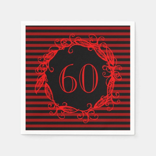 女子60誕生日黒赤渦巻形の スタンダードカクテルナプキン (正面)