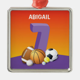女子7歳の誕生日スポーツボール メタルオーナメント