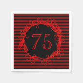 女子75位誕生日黒赤渦巻形の スタンダードカクテルナプキン (正面)