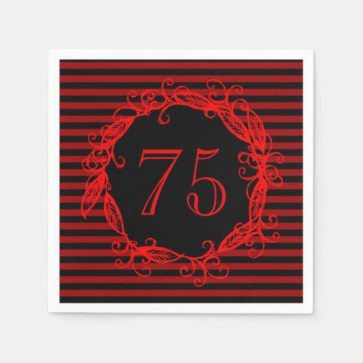 女子75位誕生日黒赤渦巻形の スタンダードカクテルナプキン (正面)