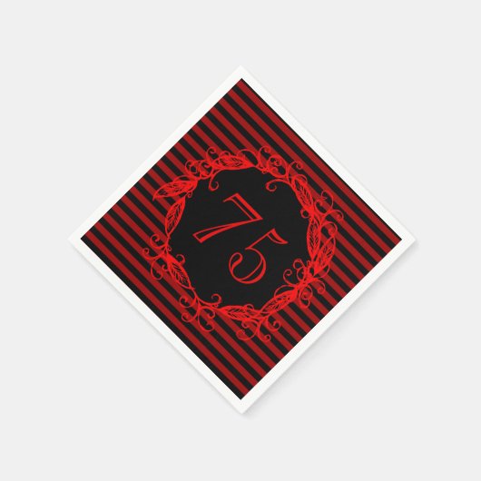 女子75位誕生日黒赤渦巻形の スタンダードカクテルナプキン (角)