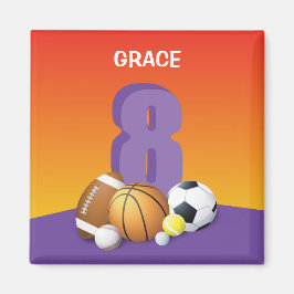 女子8歳の誕生日スポーツボール マグネット