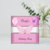 女子8誕生日バタフライピンクパールバルーン 招待状 (スタンド正面)