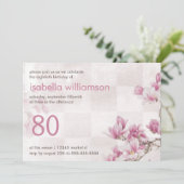 女子80歳の誕生日パーティー|モーブ·マグノリア 招待状 (スタンド正面)