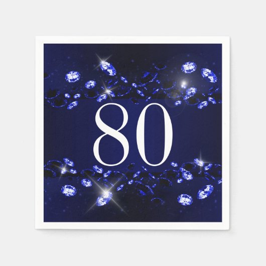 女子80誕生日ブルーブラックスパークリダイヤモンド スタンダードカクテルナプキン (正面)