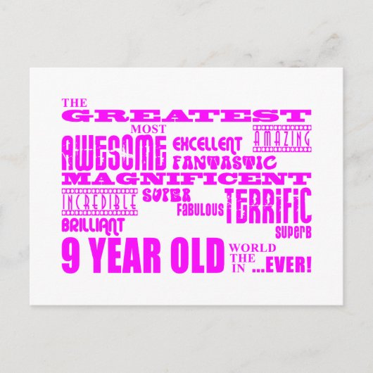 女子9誕生日：ピンク素晴らしク9歳 ポストカード (正面)