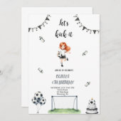 女子 サッカー フットボール 誕生日 ご招待 招待状 (正面/裏面)