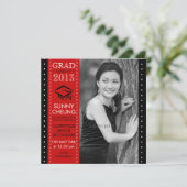 女子 卒業 赤と黒 大きい写真 卒業式 案内状 (スタンド正面)