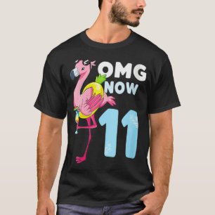 女子OMG今11歳の女の子フラミンゴ11歳の誕生日 Tシャツ