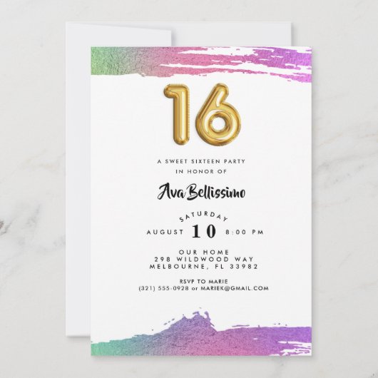 女子Sweet sixteen16番目の誕生日写真 招待状 (裏面)