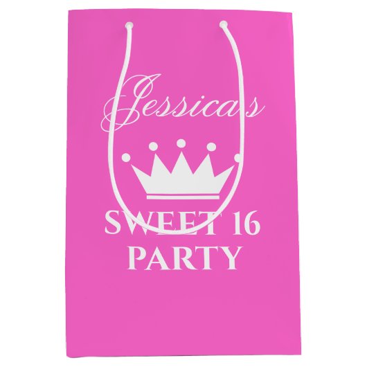 女子sweet sixteen16thバースデーパーティー熱いピンク ミディアムペーパーバッグ (正面)