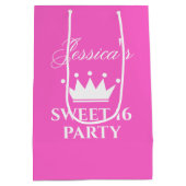 女子sweet sixteen16thバースデーパーティー熱いピンク ミディアムペーパーバッグ (裏面)