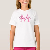 女子Tシャツモノグラム名白とピンクのトレンディー