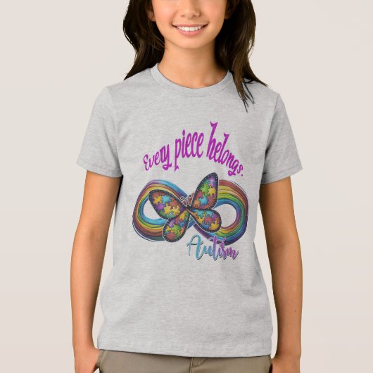 女子Tシャツ – 自閉症パズル蝶デザイン トライブレンドＴシャツ (正面)