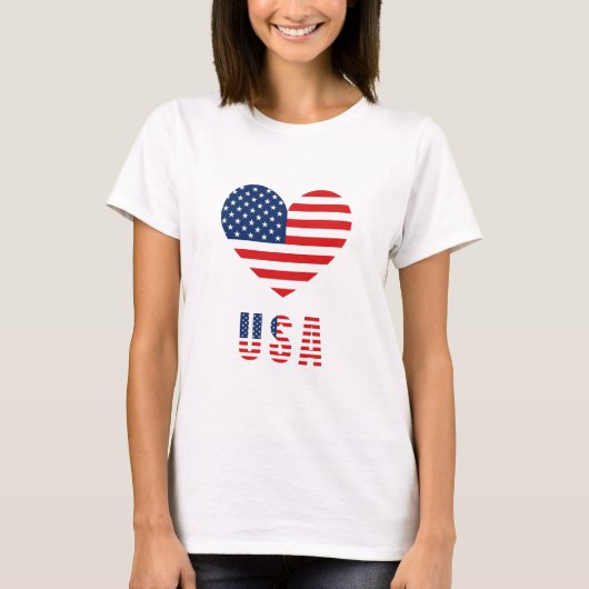 女子TシャツUSA国旗のハートデザイン Tシャツ (正面)