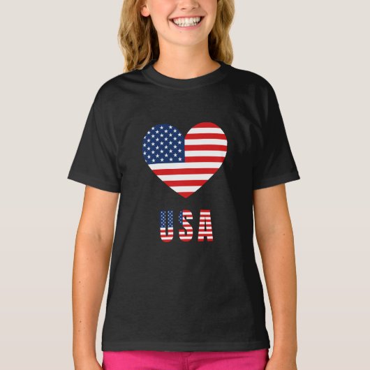 女子TシャツUSA国旗のハートデザイン Tシャツ (正面)