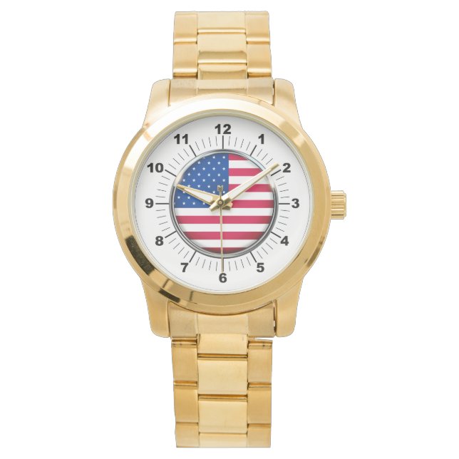 女子USAフラッグ特大金ゴールドブレスレットウォッチ 腕時計 (正面)