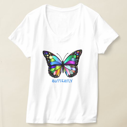 女子VネックTシャツ蝶 Tシャツ (レイダウン)