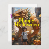 女学生と恐竜のハロウィーンの友人 シーズンカード (正面/裏面)