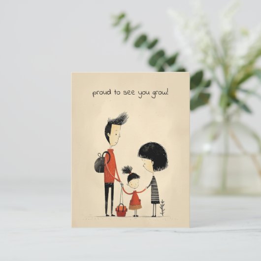 女学生、母、父 ポストカード (スタンド正面)