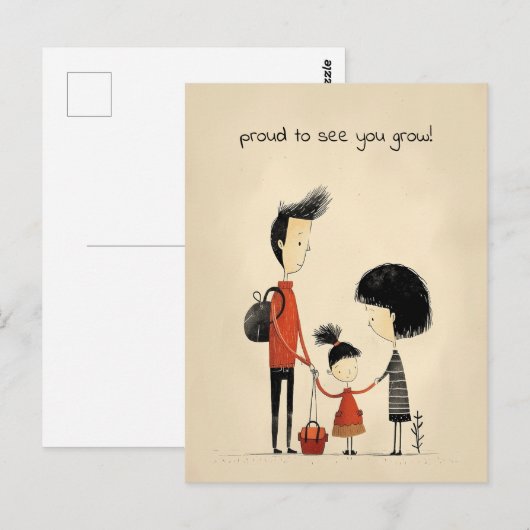 女学生、母、父 ポストカード (正面/裏面)