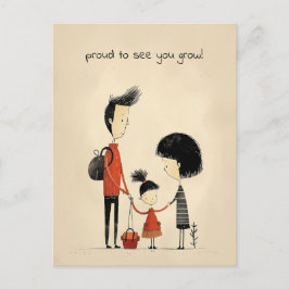 女学生、母、父 ポストカード