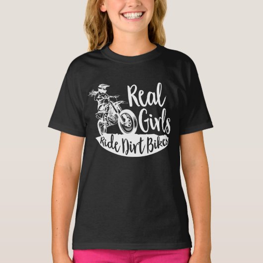女実在の子に乗るダートバイクデザインギフトおもしろい Tシャツ (正面)
