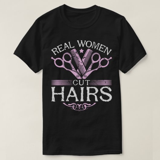 女実在髪の毛を切る美容師 Tシャツ (デザイン正面)