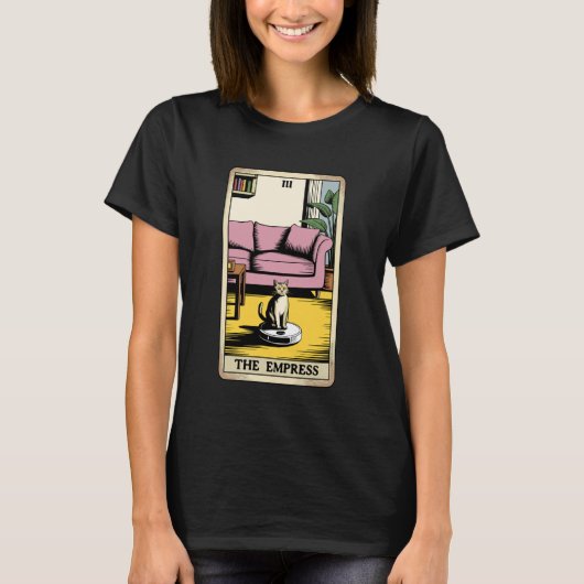 女帝ロボット掃除機 ねこ タロットカード 面白い Tシャツ (正面)