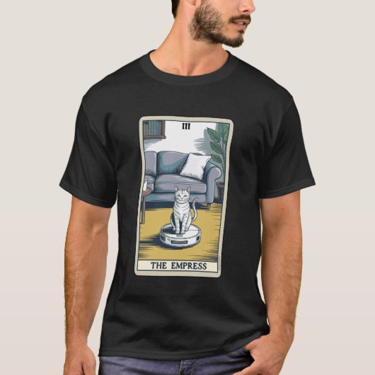 女帝 ロボット掃除機 ねこ 面白い タロットカード C Tシャツ (正面)