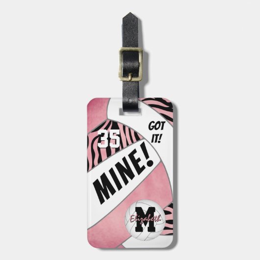 女得子ピンクwゼブラストライブバレーボール ラゲッジタグ (正面縦)