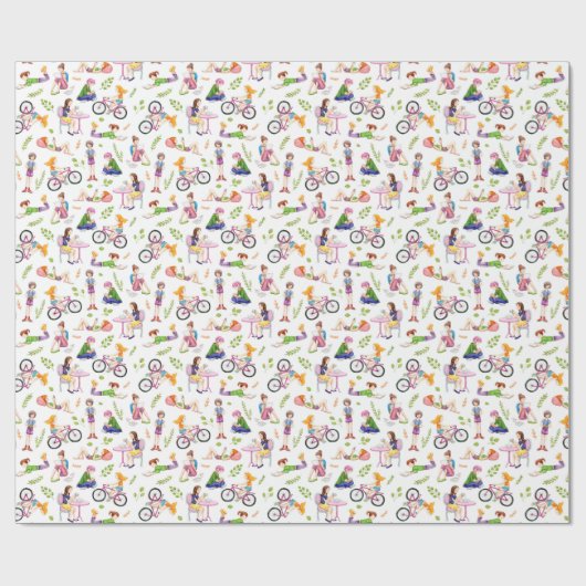 女忙しの子の水彩模様 ラッピングペーパー (フラット)