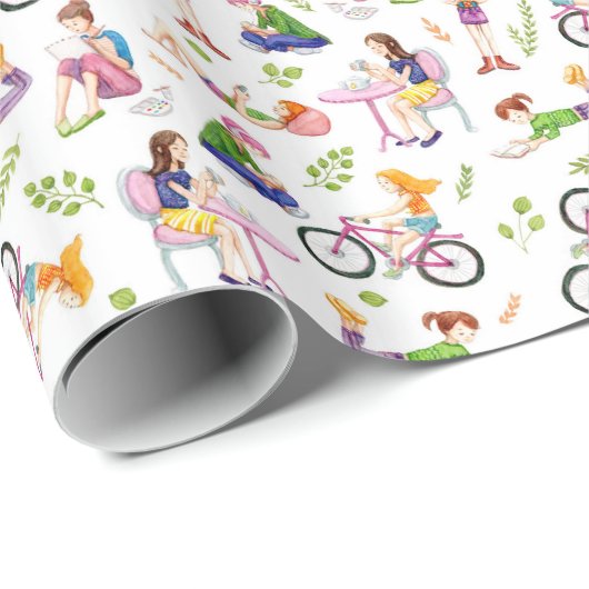 女忙しの子の水彩模様 ラッピングペーパー (ロールコーナー)