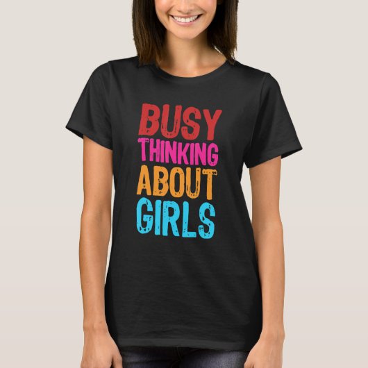 女忙し考えの子について Tシャツ (正面)