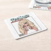 女忙し考えるの子の スクエアペーパーコースター (アングル)