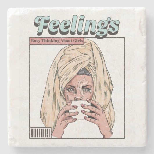 女忙し考えるの子の ストーンコースター (正面)