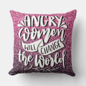 女怒性が世界グリッタータイポグラフィを変える クッション (正面)