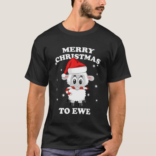 女性おもしろいかわいい羊の農場の動物クリスマスパン Tシャツ (正面)